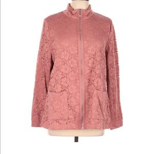 3/$30 XL Denim &Co QVC Rose lace stretch zipper jacket